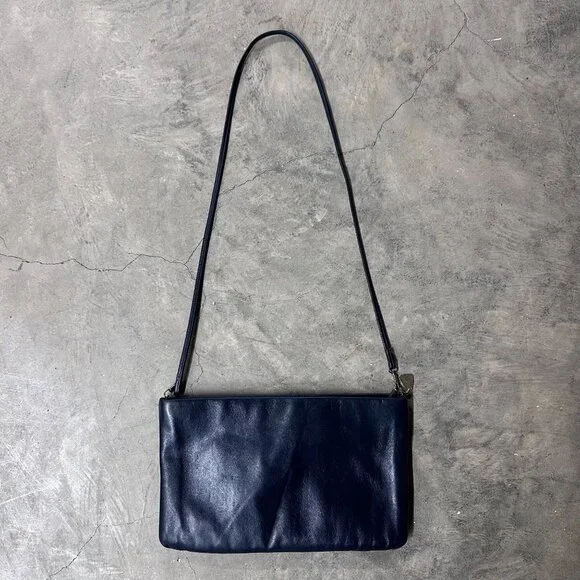 Vintage Navy Blue Purse Gold Accents Shoulder Strap 1980s Clemente Retro Bag - Picture 3 of 9